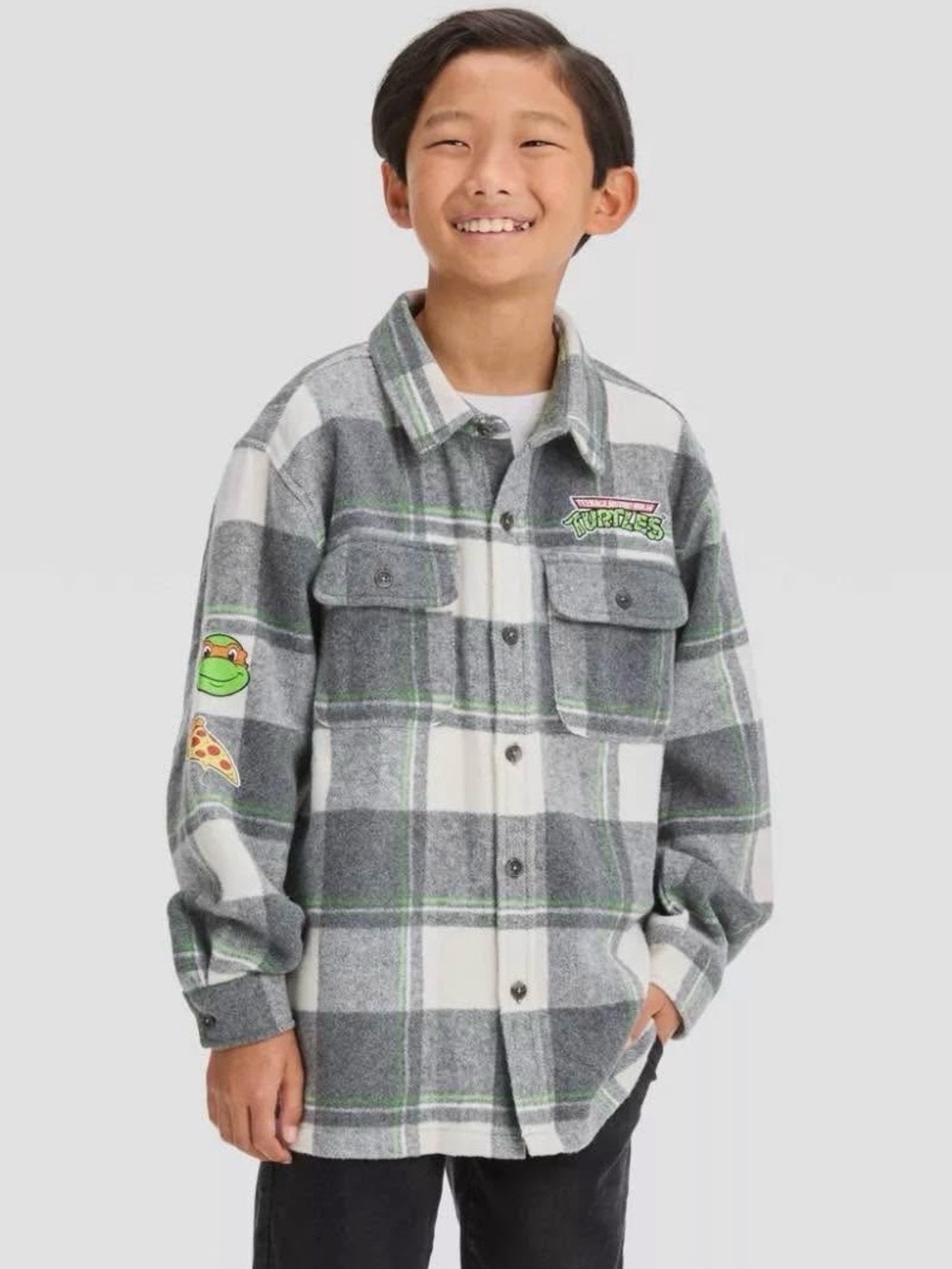 Teenage Mutant Ninja Turtles Gray Plaid Flannel shacket